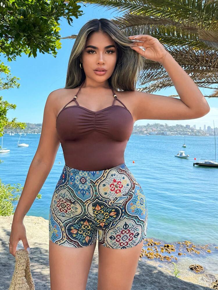 Summer Vacation Jacquard Fabric High Waist Shorts