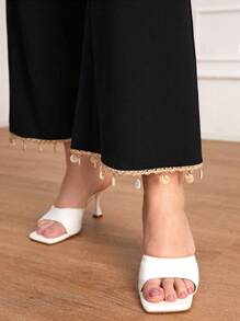 Mulvari 大尺碼女性鬆身褲,帶有褶邊對比編織膠帶