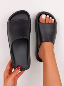 pueenb New Arrival Fashionable Women's Solid Open Toe Sports Slides, Anti-Slip Thick Sole Platform Indoor/Outdoor Leisure Slipper, Women's Footwear