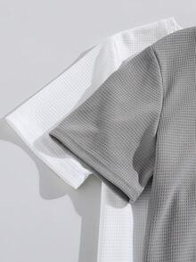 SHEIN 4入組鬆身休閒圓領針織短袖t恤和短褲套裝,適用於發育中的男孩 - 彩色 - 查看 7