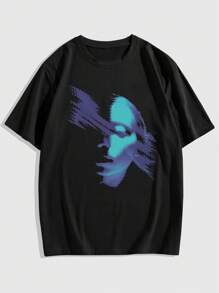 Dr Speakup ROMWE MEN Men Cotton Figure Graphic Tee - Black - View 1