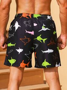Manfinity Men's Shark Printed Beach Shorts - Multicolor - View 2
