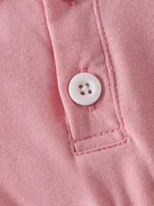 SHEIN Baby Girl's Striped Bodysuit With Collar, Casual Simple Style With Letter Print For Spring And Summer