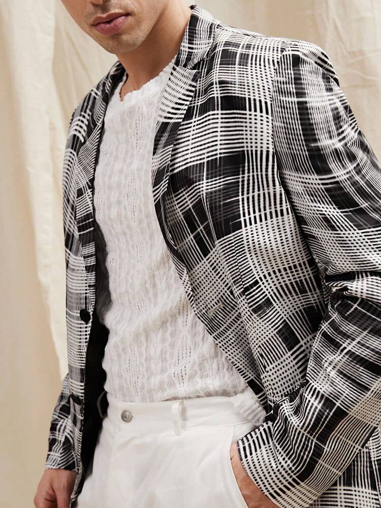 Men's Plaid Woven Casual Blazer Jacket, For Fall Winter
