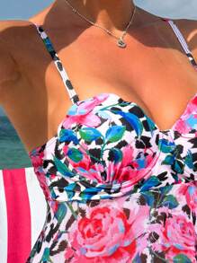 SHEIN Swim Summer Floral Leopard Print Tankini Set - Multicolor - View 7