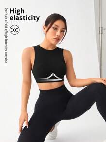 SHEIN Cheerettes 女款純色運動內衣 - 黑色 - 查看 3