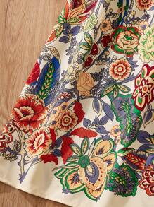 SHEIN Tween Girls' Cute Woven Belt Elastic Waist Floral Printed Mid-Length Skirt - Multicolor - View 4