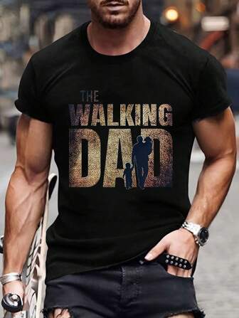 T-shirt med rund hals för män avslappnad pendling med porträtt och brevtryck