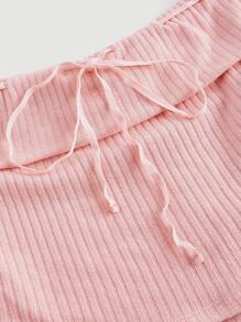 SHEIN MOD Blusa Corta Rosa Para La Mujer, Con Dobladillo Y Hombros Descubiertos - Rosa - Ver 4