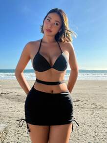 SHEIN Swim Ladies' Drawstring Bikini Bottom Summer - Black - View 5