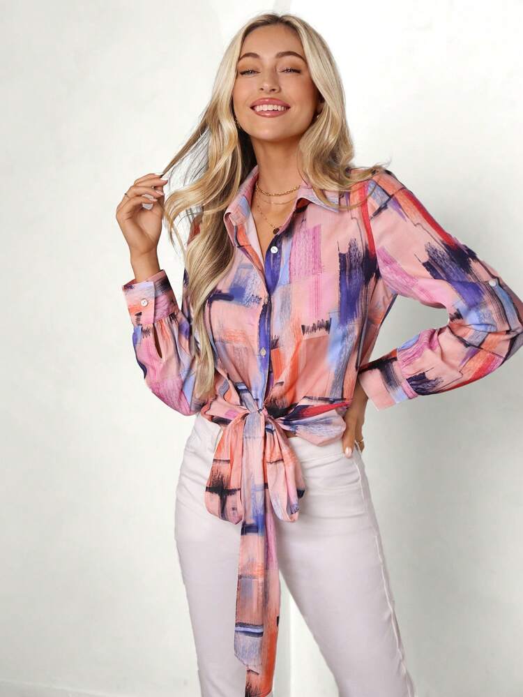 Color-Blocked Button-Front Casual Shirt