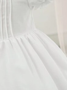 SHEIN Váy tay bồng cổ Peter Pan họa tiết hoa dễ thương mùa hè cho bé gái - trắng - Xem 3