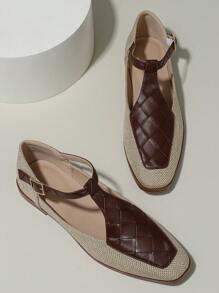 2025 Autumn Women's Square Toe T-Strap Flat Shoes, Spring New Arrival, Vintage Mary Jane Style With Unique High-End Tastefulness - Burgundy - View 5