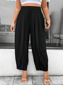 Celure Plus Size Solid Color Pleated Casual Pants
