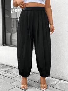 Celure Plus Size Solid Color Pleated Casual Pants