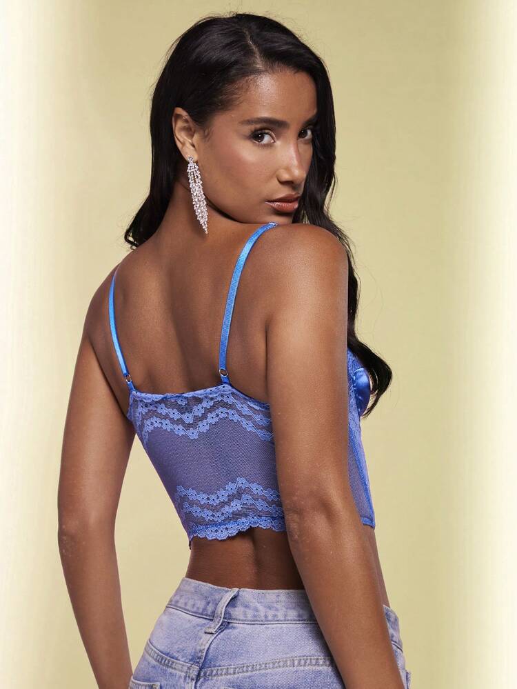 Lace And Satin Panel Corset Cami Top, Bikini Holidays & Music Festivals