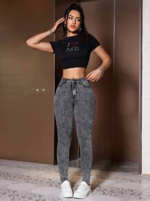 SHEIN SXY Slim Fit Casual Denim Jeans - Light Grey - View 6