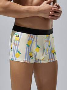 Funny Cute Men's Fruit & Vegetable Pattern Contrast Binding Boxer Briefs With Slight Stretch Fabric - Yellow - View 3