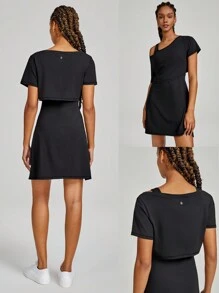 GLOWMODE 2 Pieces Pima Cotton  Active Midi Dress Set Daily Casual - Black - View 7