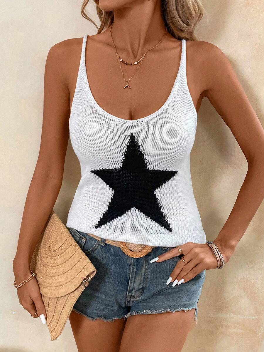 Breezaya Women's Knitted Top With Star Print - White - View 1