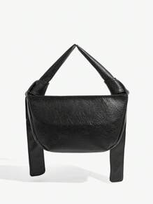 SHEIN X SAMADHI SHEIN SXY 女性簡約風扣結細節方形手提包 - 黑色 - 查看 4