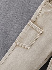 SHEIN Young Boy Multi-Pocket Straight Leg Washed Khaki Denim Jeans,For Spring And Summer - Khaki - View 6