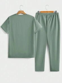 Manfinity VCAY Men's Alphabet Embroidery T-Shirt And Knitted Casual Pants Two Pieces Set Summer Outfit