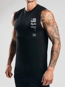 Gym Rark 男士标语图案运动背心健身上衣压缩衣 - 黑色 - 查看 3