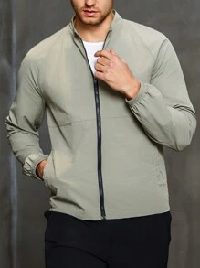 Manfinity Sport Corelite Áo khoác thể thao cổ đứng phía trước có khóa kéo kiểu bạn trai dành cho nam - màu xanh lá - Xem 1