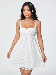 SHEIN MOD Mesh Embroidered Rag Dolls Cami Dress,White Graduation Dress - White - View 5