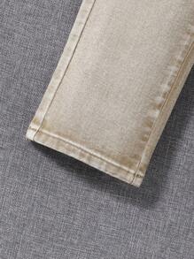 SHEIN Young Boy Multi-Pocket Straight Leg Washed Khaki Denim Jeans,For Spring And Summer - Khaki - View 7