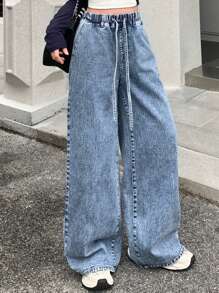 DAZY 女士抽绳腰带带口袋低腰牛仔裤