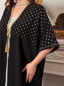 Al Najma Plus Size Polka Dot Print Patchwork Woven Tape Jacket