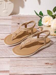 Handmade Comfortable Outdoor Woven Strap Flat Sandals (Woven Pattern Is Random, It's Almost Impossible To Match A Pair In Bulk Production)