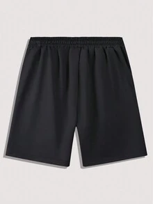 Quần short nam thường ngày, in chữ và hình đồ họa, cạp chun có dây rút, trang phục thể thao và đi biển. - màu đen - Xem 2