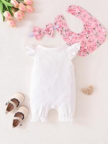 女婴花卉印花圆领盖袖连体衣