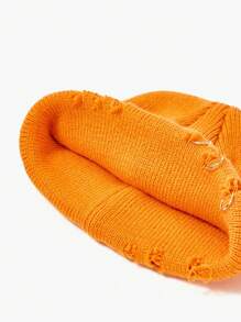 SHEIN 1pc Solid Color Ripped Style Knitted Hat - Orange - View 6