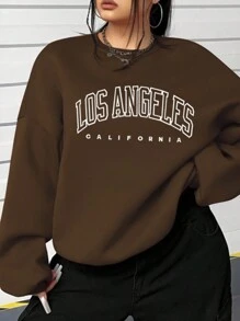 SHEIN EZwear 大码字母印花落肩羊毛运动衫