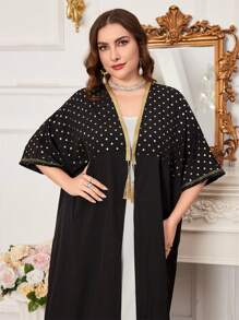 Al Najma Plus Size Polka Dot Print Patchwork Woven Tape Jacket