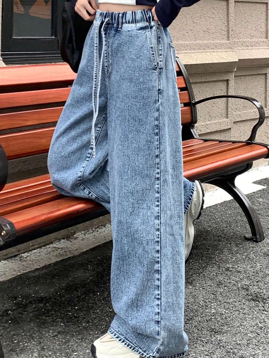 DAZY 女士抽绳腰带带口袋低腰牛仔裤