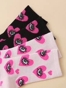 Maria Clara Maia Artist Y2K 2 双时尚眼睛和心形图案中筒袜，节日 - 彩色 - 查看 3