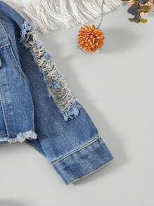 SHEIN Baby Girl Distressed Wash Street Style Denim Jacket - Medium Wash - View 3