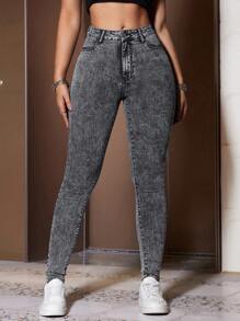 SHEIN SXY Slim Fit Casual Denim Jeans - Light Grey - View 4