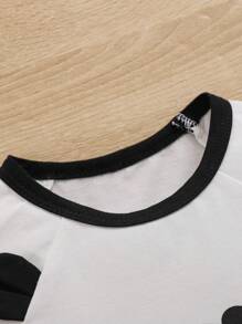 SHEIN Grenouillère De Sommeil Imprimée Mignonne D'ours Pour Bébé Garçon Avec Oreilles Patchées, Encolure Ronde À Blocs De Couleurs Et Manches Raglan - Blanc - Voir 4