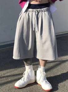 Manfinity EMRG Men's Drawstring Waistband Loose Fit Shorts Sweat Long Holographic Plain Street Wear