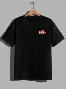 SWAVVY Camiseta de manga corta casual de punto con estampado de gato de dibujos animados para hombre, para verano