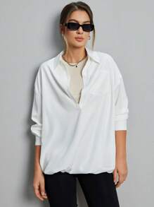 SHEIN Essnce Camisa Larga Con Dobladillo Floral Para Mujer - Blanco - Ver 1
