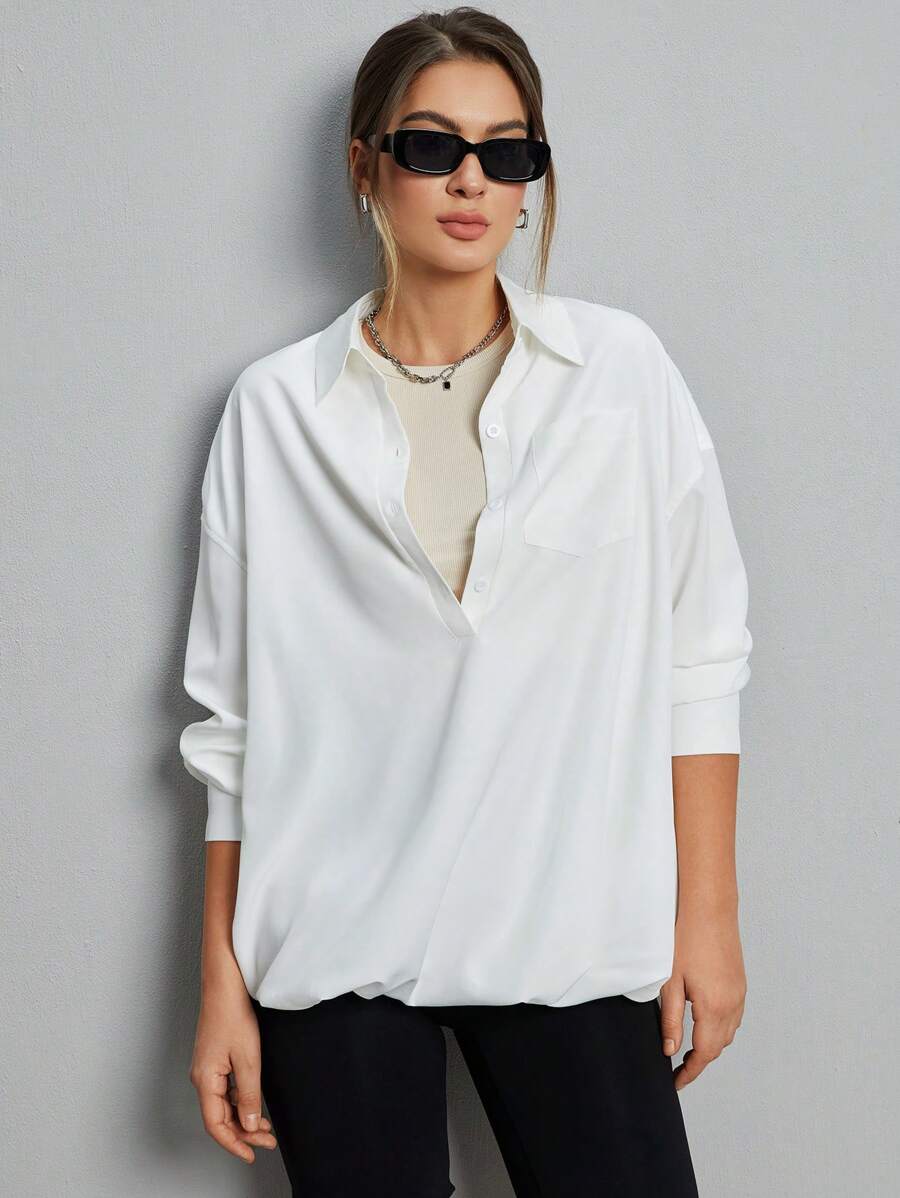 SHEIN Essnce 女性花卉球狀邊長袍 - 白色 - 查看 1