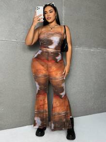 Flirla Plus Size Ombre Halter Neck Flare Pants Jumpsuit - Brown - View 4