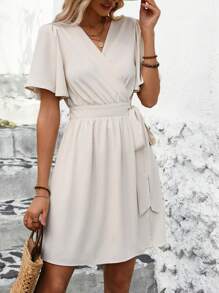 SHEIN Clasi Women's V-Neck Ruffle Sleeve Dress - Apricot - View 6